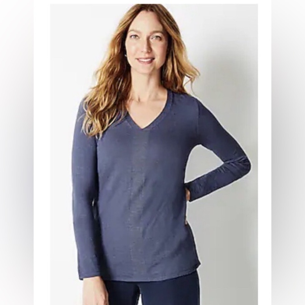 J Jill Eclipse Linen Blend Pullover Sweater Blue Cotton Lightweight Women’s XL